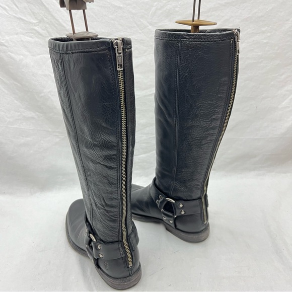 $378 Frye Phillip Harness Riding Boots Black Leather 15.5” Tall 76850 Size 6 B - Picture 6 of 13